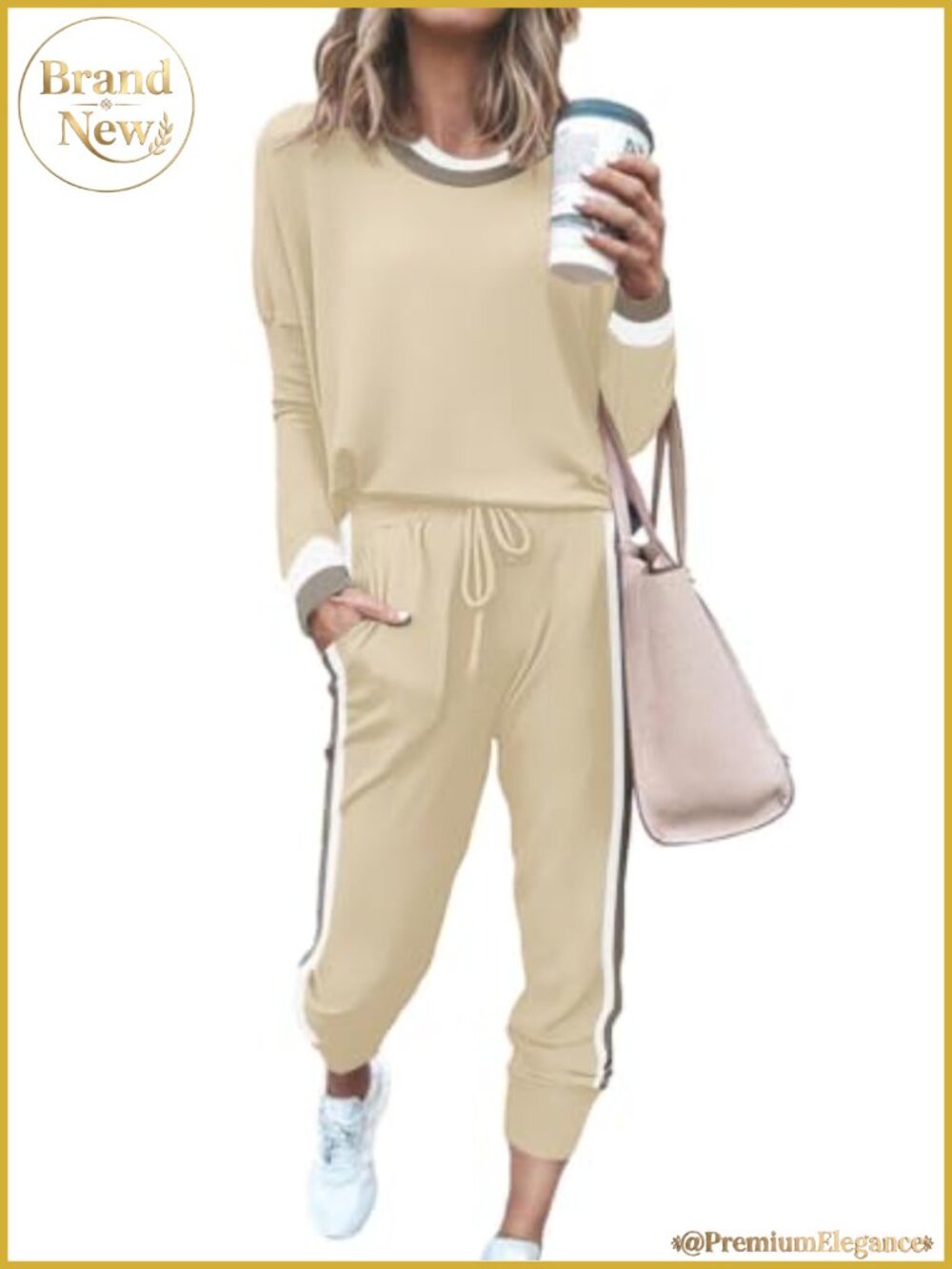 Two Piece Lounge Set Long Sleeve Crewneck Sweatsuit Jogger Tracksuit